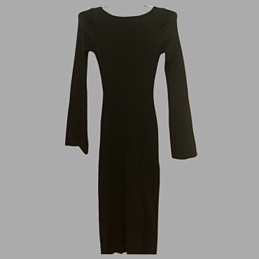 H&M מידה XS שמלת סריג שחורה צמודה וגב מעט חשוף, טקסטורת ריב מחטבת ומחמיאה