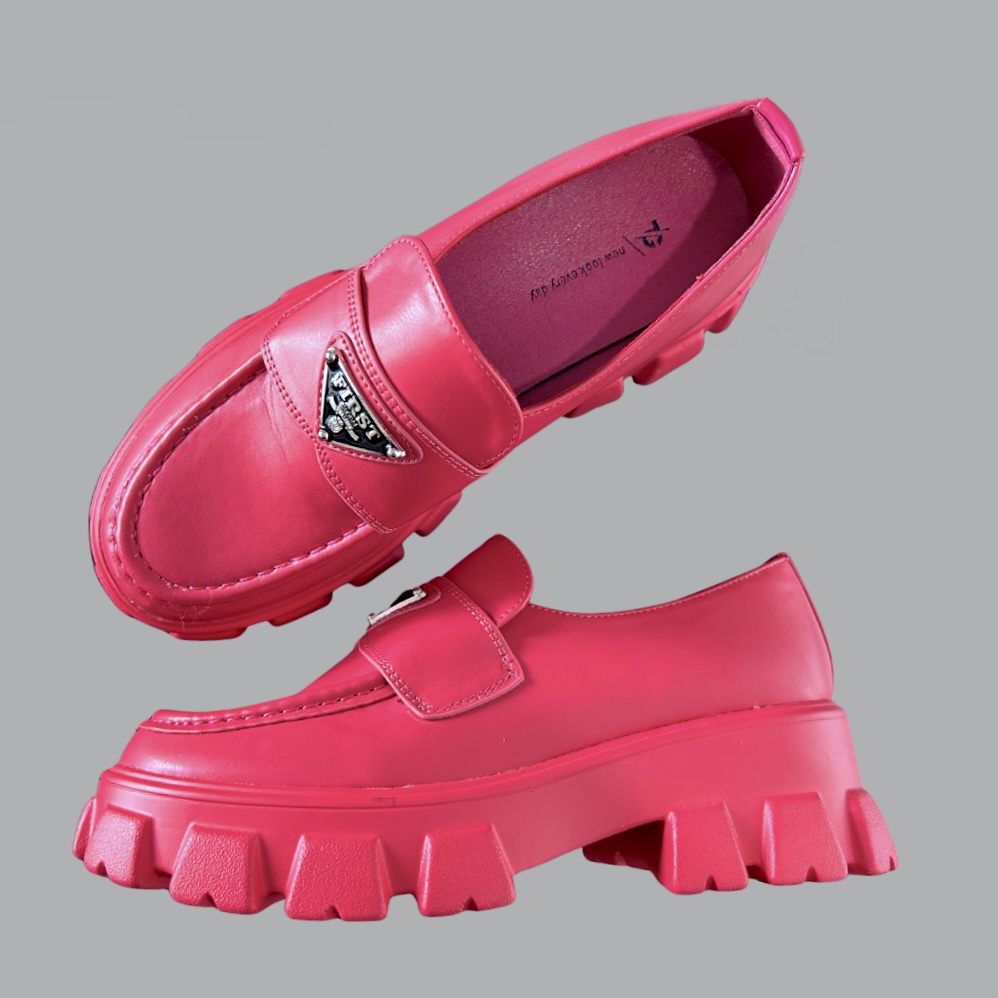 חדשות! מידה 37 נעליים ורודות מוקסין לאופרס דמוי עור עם הכיתוב “first”סוליית טרקטור פלטפורמה – תמונה 2