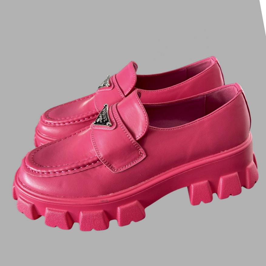 חדשות! מידה 37 נעליים ורודות מוקסין לאופרס דמוי עור עם הכיתוב “first”סוליית טרקטור פלטפורמה – תמונה 3