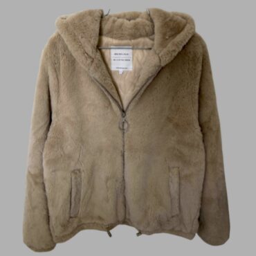 RENUAR מידה L מעיל חום בהיר אוברסייז דמוי פרווה מחמם עם כובע ובטנה נעימה מתכוונן בסיומת, מצב חדש!