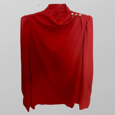 חולצה אדומה אלגנטית עם כפתורי זהב בגזרה נשפכת מידה M