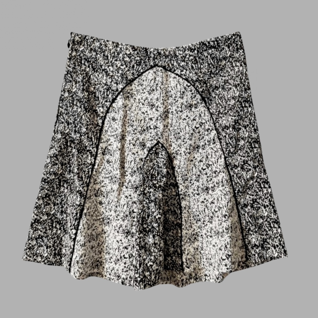 H&M מידה S חצאית אפורה אלגנטית סרוגה מבד סגנון גובלן היקף מותן -75 ס״מ