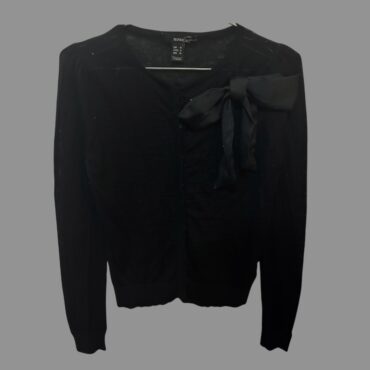 MANGO מידה M קרדיגן סריג שחור דק עם פפיון סאטן מצב מצויין