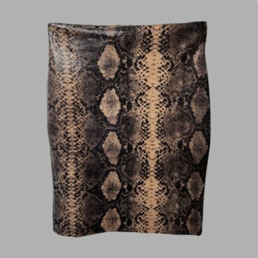 מידה XS חצאית מנוחשת בסגנון דמוי עור מעט מבריקה בצבע חום ושחור, עם רוכסן נסתר במותן, כמו חדשה