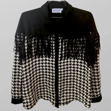 חולצת ג׳קט סרוגה פפיטה בשילוב פרנזים וקטיפה מידה M