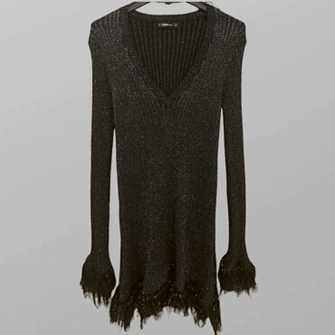 ZARA שמלת סריג מנצנצת עם נוצות בסיומת  מידה M