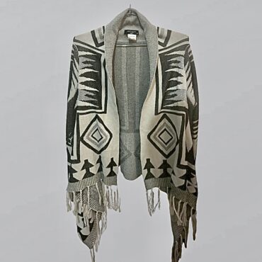 עליונית קרדיגן פתוח שחור לבן מנצנץ מעט סריג מעוצב מחמם