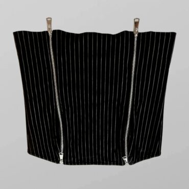 RENUAR סטרפלס שחור פסים מחויט לייקרה עם רוכסנים מידה L