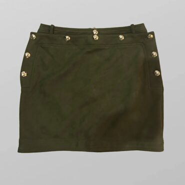ICE CUBE חצאית ירוקה קטיפתית עם כפתורי זהב ובטנה מידה M היקף מותן - 85 ס״מ