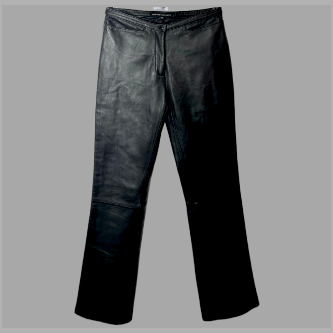 CASTRO מידה XS מכנסיים 100% עור שחורים גזרת אמצע ישרה מצב חדש