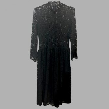 Lilach Elgrably מידה M שמלת תחרה שחורה אלגנטית  באורך מידי שקופה בחלק העליון