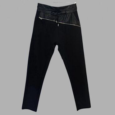 מכנסי Miss Lona מידה 44 מכנסי לייקרה בשילוב דמוי עור וגומי במותן!