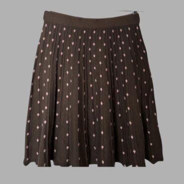 Zip מידה 36 חצאית סריג חום חאקי פליסה  מעוינים ורודים אורך מידי