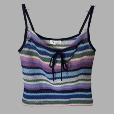 Orange USA מידה 38 גופיית סריג פסים צבעונית עם כתפיות כחולות ופפיון במחשוף