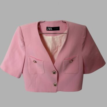 ZARA מידה 36 בלייזר ורוד קרופ כריות כתפיים וכפתורי זהב עם בטנה! מצב חדש!