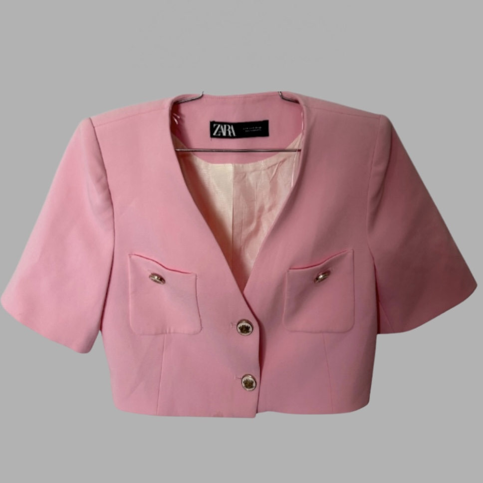 ZARA מידה 36 בלייזר ורוד קרופ כריות כתפיים וכפתורי זהב עם בטנה! מצב חדש!