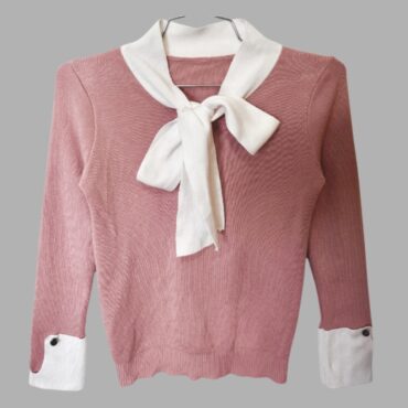 חדש! סריג ורוד עתיק מידה M עם קשירת ״עניבון״