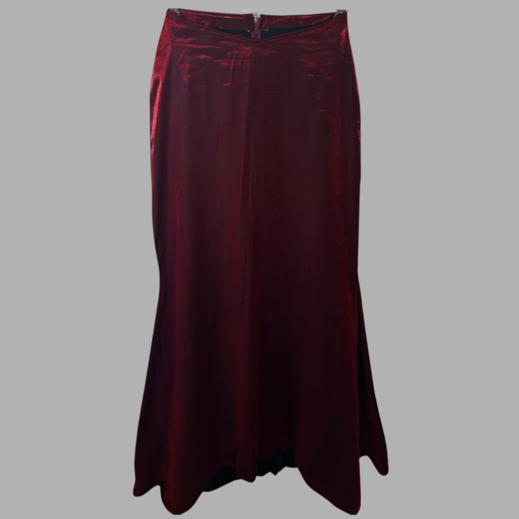 חצאית ערב מקסי בורדו מבריקה מטאלית מידה XS סגנון ״בת ים״ היקף מותן - 72 ס״מ