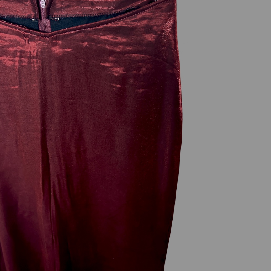 חצאית ערב מקסי בורדו מבריקה מטאלית מידה XS סגנון ״בת ים״ היקף מותן - 72 ס״מ – תמונה 2