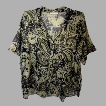 New Collection מידה L חולצה מכופתרת אוברסייז ירוקה מודפסת, דקיקההונשפחת