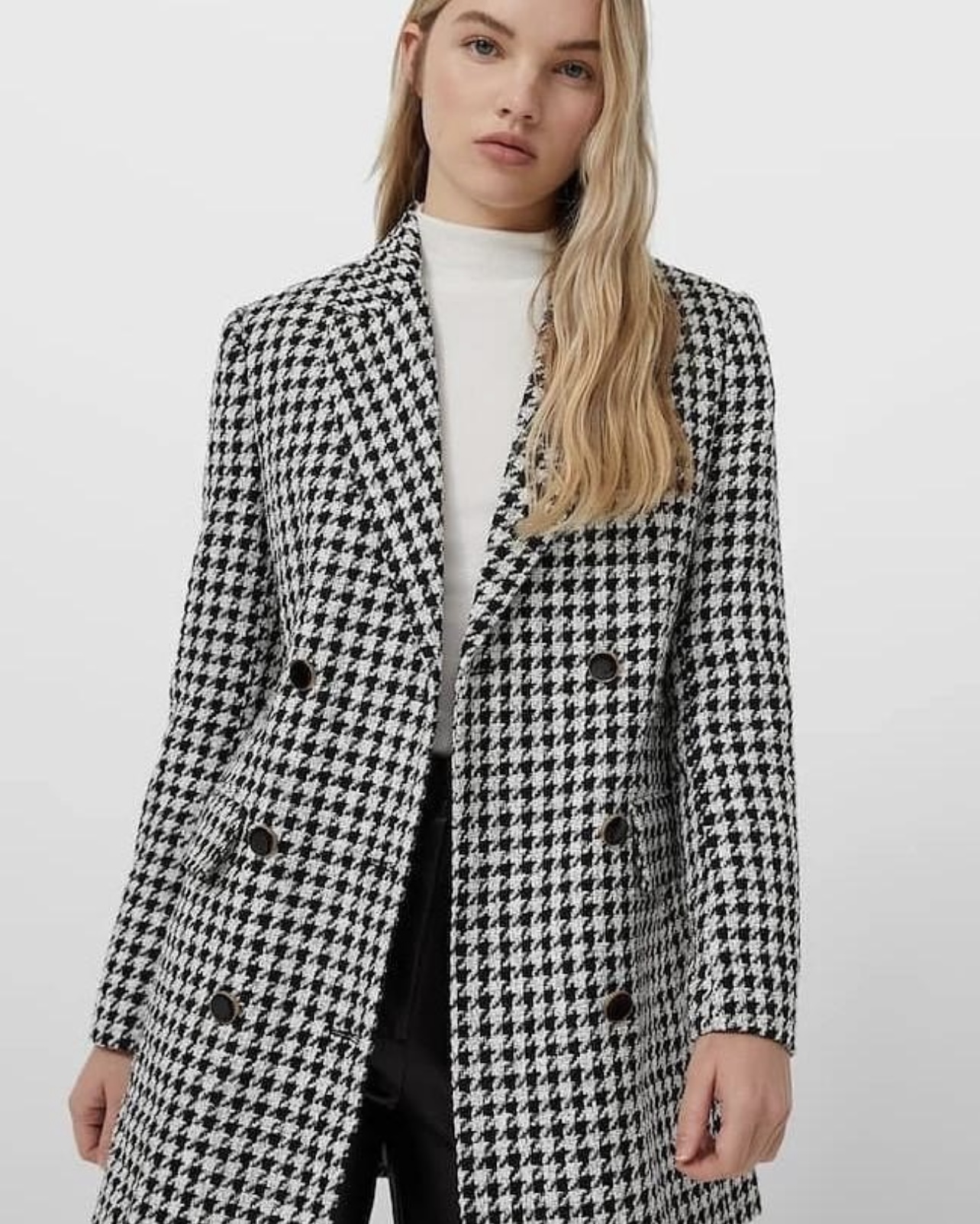 עם טיקט! Stradivarius מעיל ג׳קט טוויד פפיטה L מתערובת כותנה בטקסטורה, שחור לבן 6 כפתורים בטנה נעימה – תמונה 6