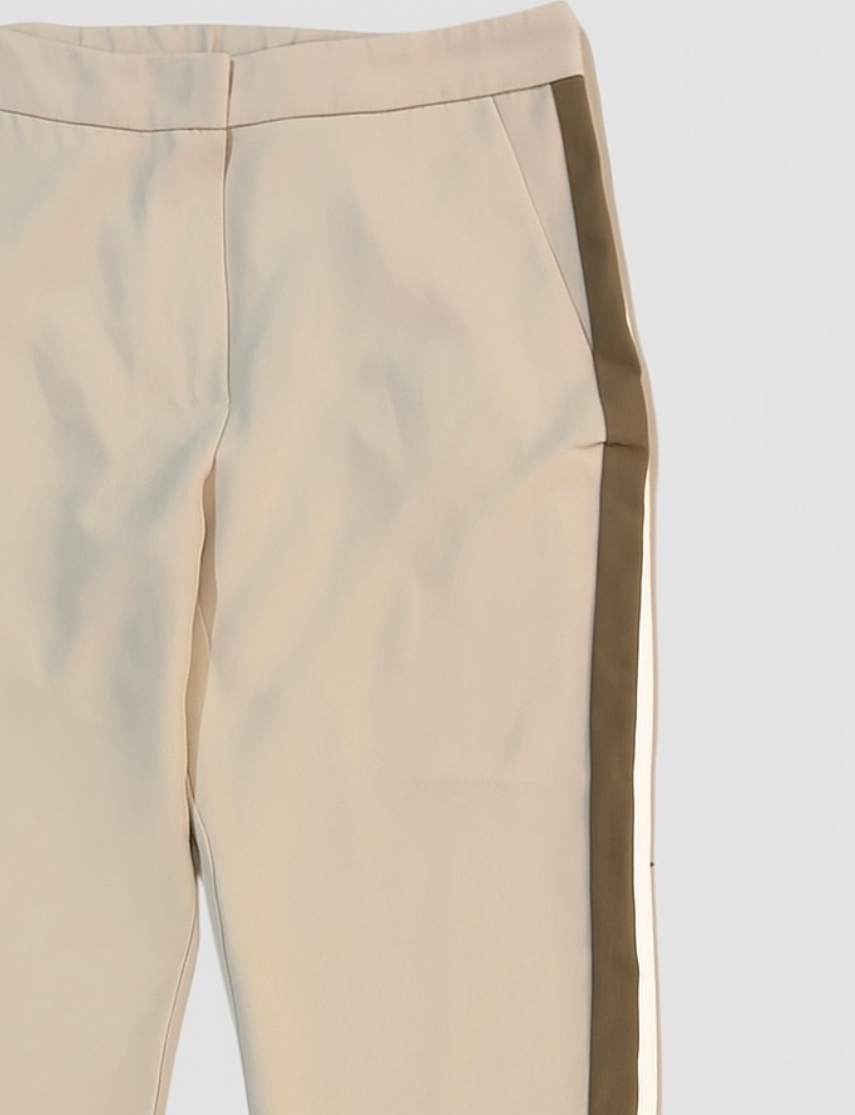 מכנסי צ׳ינו מידה 44 גזרה גבוהה בצבע ניוד עם פסים בצדדים, מצב חדש! – תמונה 2