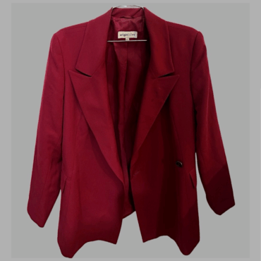 Origin halles בלייזר מחויט מידה S-M אדום יין עמוק עם צווארון מוצלב, כריות כתפיים עדינות וכפתור אחד לסגירה,