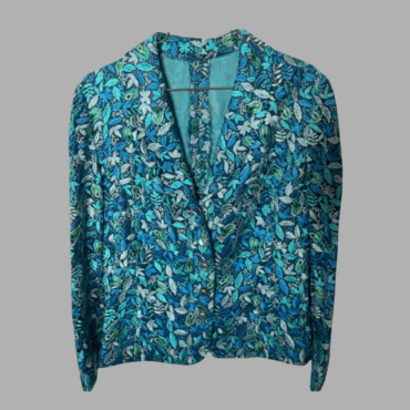 וינטג׳ תפירה אישית! בלייזר רקמת פרחים בטורקיז עם כפתורים מיוחדים