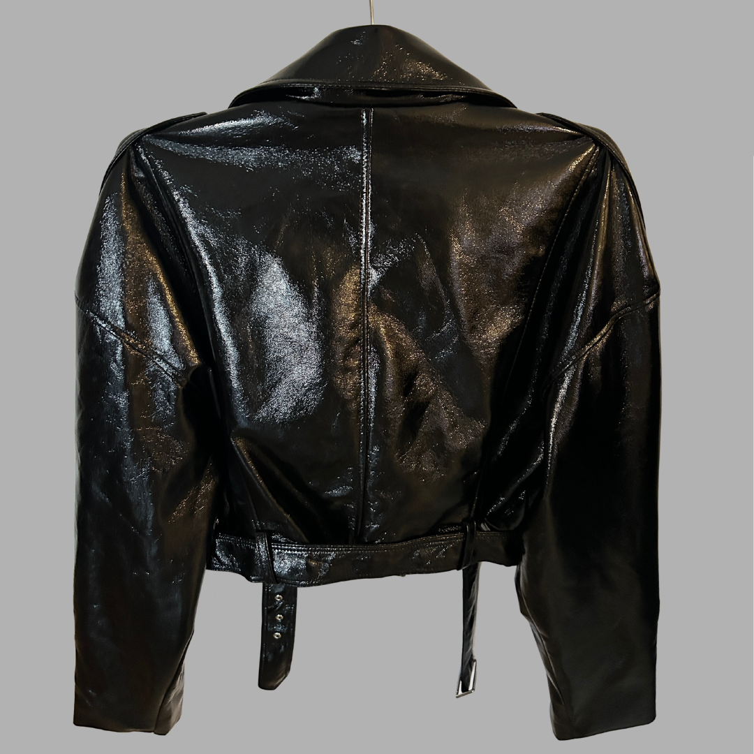 ASOS מעיל בייקר אוברסייז מידה 36 קרופ מבריק שחור חדש! – תמונה 5