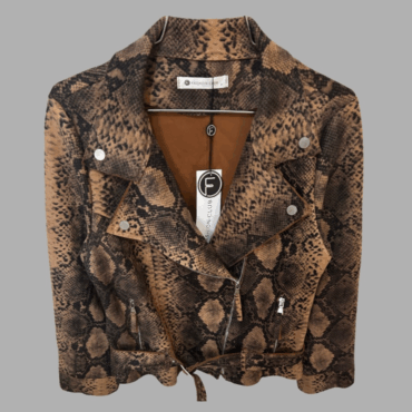 עם טיקט! ג׳קט מנוחש חום מידה M בסגנון בייקר מבד נאופרן נעים