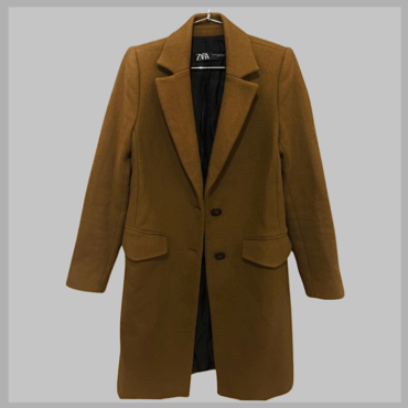 חדש! ZARA מעיל צמר (75%) חום ארוך מידה XS