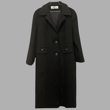 חדש! מעיל קשמיר (צמר 100%) ארוך אוברסייז שחור מידה L עם כפתורי זהב