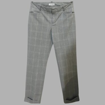 Calvin Klein חדש! מידה 36 מכנסיים מחויטים באפור עם פרינט משבצות לבן גזרת אמצע מצב חדש!