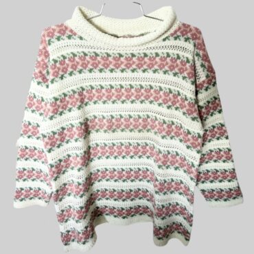 סריג אוברסייז בהדפס פרחים ורודים מידה S בסגנון ׳רטרו׳