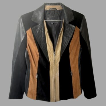 Crazy Line עור אמיתי 100%! מידה 38 מעיל עור נאפה מעיל רטרו משולב עור וזמש בגווני אדמה בסגנון Color Block מחמיא ואלגנטי