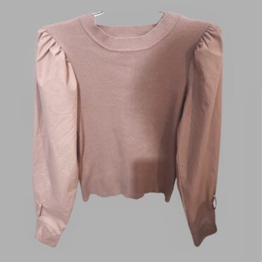 J-Clair סריג ורוד מידה M בשילוב שרוולים תפוחים מבד אריג