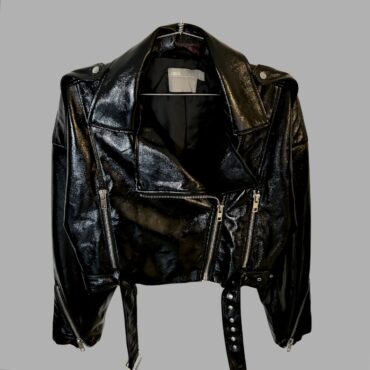 ASOS מעיל בייקר אוברסייז מידה XS קרופ מבריק שחור חדש!