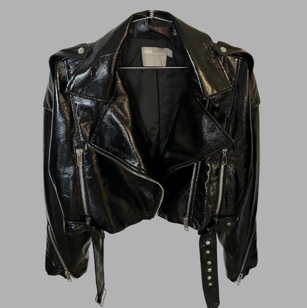 ASOS מעיל בייקר אוברסייז מידה 36 קרופ מבריק שחור חדש! – תמונה 4