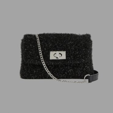 H&M תיק שחור ערב ״שעיר״ מנצנץ עם רצועת שרשרת מתכווננת