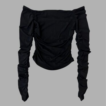 Studio Pasha מידה XS חולצת לייקרה שחורה אוף שולדרס עם כיווצים מחמיאים מצב חדש