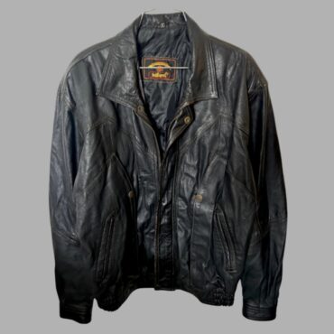 Vintage 80’s! מעיל בומבר עור 100% אוברסייז מידה L שחור יוניסקס עם כריות כתפיים עדינות וגומי בסיומת