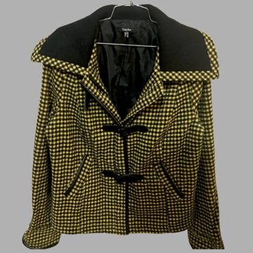 Crazy Line מעיל צהוב שחור משובץ מידה 46 דמוי צמר עם סגירת רוכסן ואבזמים