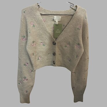 עם טיקט! H&M קרדיגן קרם רקמת פרחים מידה S