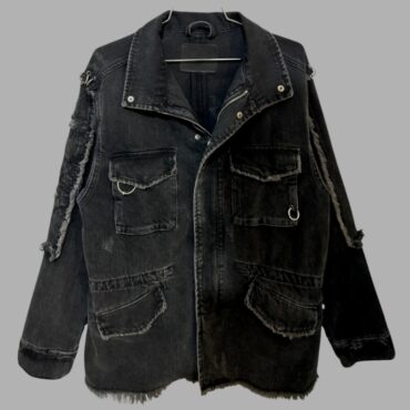 ZARA ג׳קט ג׳ינס שחור מידה XS עם ׳פירסינגים׳ אוברסייז מצב חדש