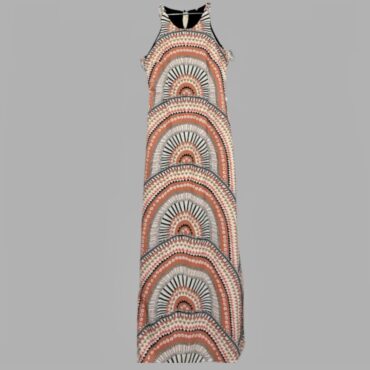 CARE מידה S-M שמלת מקסי ערב מודפסת עם גב חשוף ושסע בצד