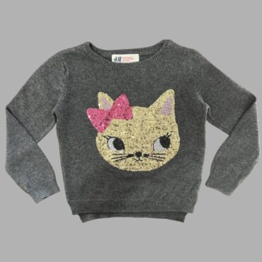 קולקציית ילדות🎀 סריג חתול פאייטים מידה 18-24m צבע אפור מצב חדש