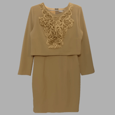 שמלת ערב מחויטת חומה מידה M עם קרושה בסגנון חליפה מחוברת, רוחסן מאחורה, בד אלגנטי עם לייקרה. מצב חדש!