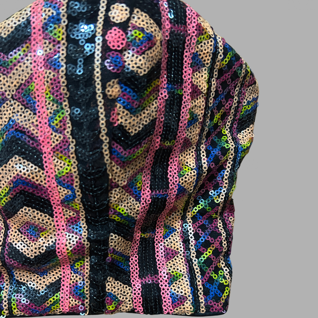 Forever21 מחוך קרופ צבעוני פאייטים מידה L עם גומי בגב בשילוב רוכסן – תמונה 2