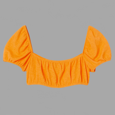 H&m טופ קרופ כתום אוף שולדרס מידה S עם גומי בשרוולים מצב חדש!