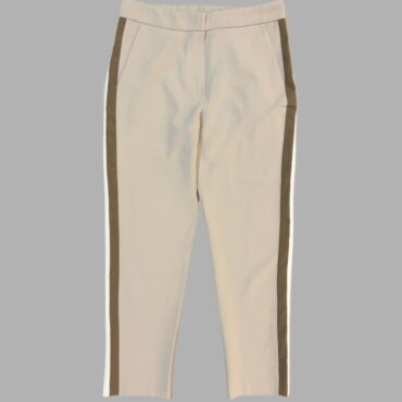 מכנסי צ׳ינו מידה 44 גזרה גבוהה בצבע ניוד עם פסים בצדדים, מצב חדש!